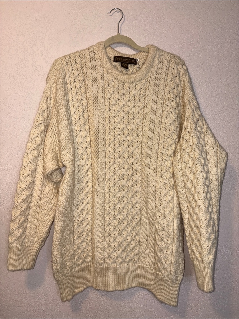Inis Crafts Wool Hand-Knitted Fisherman-Style Sweater XL